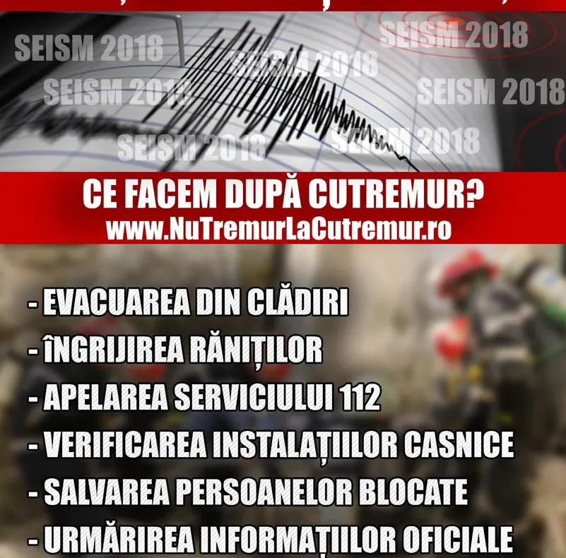 Exerciţiu ''Seism 2018'': ''Ce facem după cutremur?''. Recomandări de la pompieri