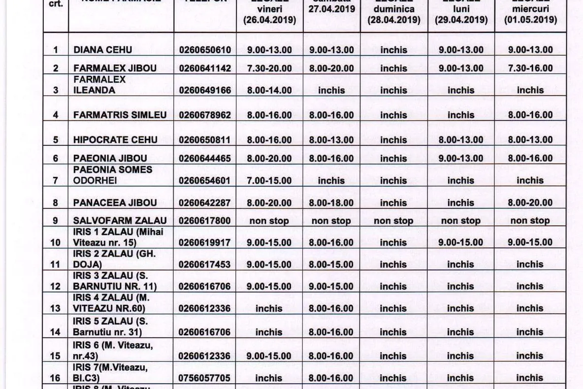 Sălaj: Lista farmaciilor deschise de Paște