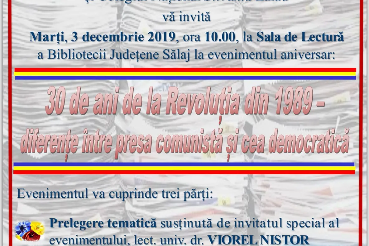 "30 de ani de la Revoluția din 1989 - diferențe între presa comunistă și cea democratică", eveniment aniversar la Biblioteca Județeană Sălaj