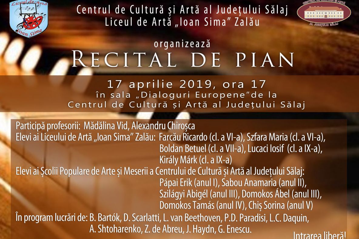 La Centrul de Cultură şi Artă: recital de pian, intrarea liberă