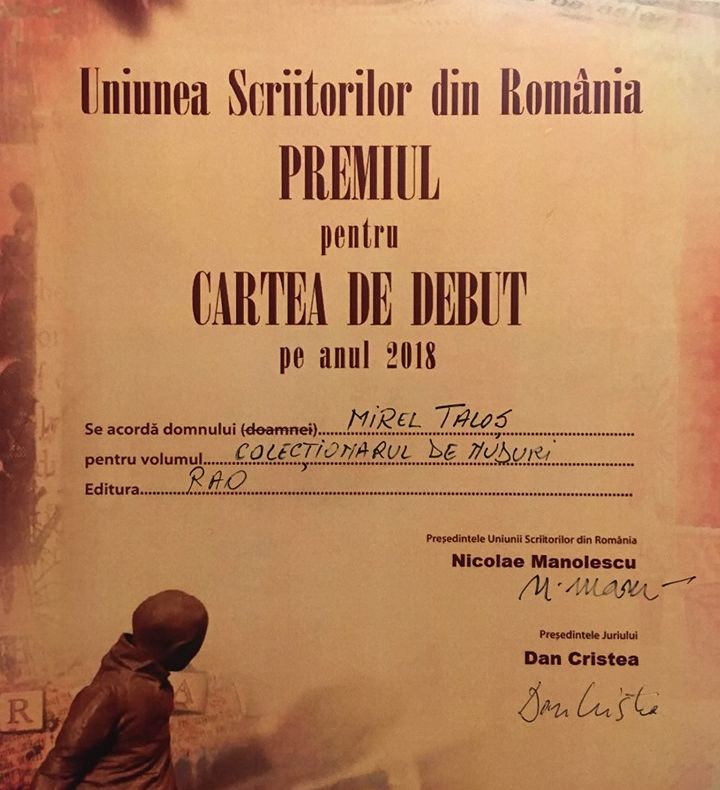 Fostul deputat, sălăjeanul Mirel Taloș a obținut premiul Uniunii Scritorilor din România pe anul 2018 - secțiunea ”Cartea de debut”