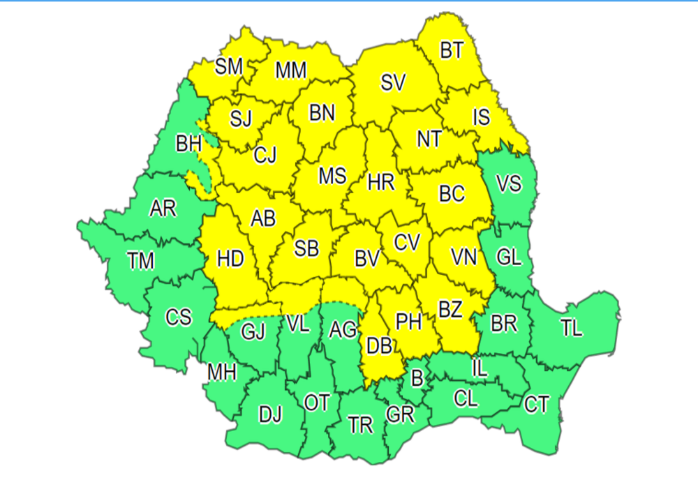 AVERTIZARE METEO: COD GALBEN de furtuni pentru cea mai mare parte a țării