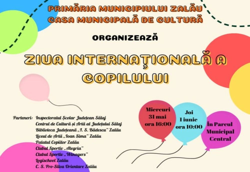 Ziua Internațională a Copilului va fi sărbătorită la Zalău cu program artistic și ateliere de creație