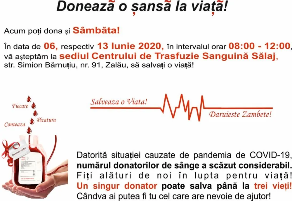 Sălăjenii care vor să-și ajute semene aflați în suferință, așteptați la Centrul de Transfuzie