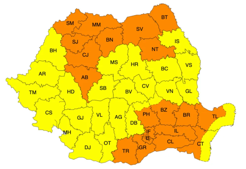 ANM - Coduri galben și portocaliu de vânt în toată țara