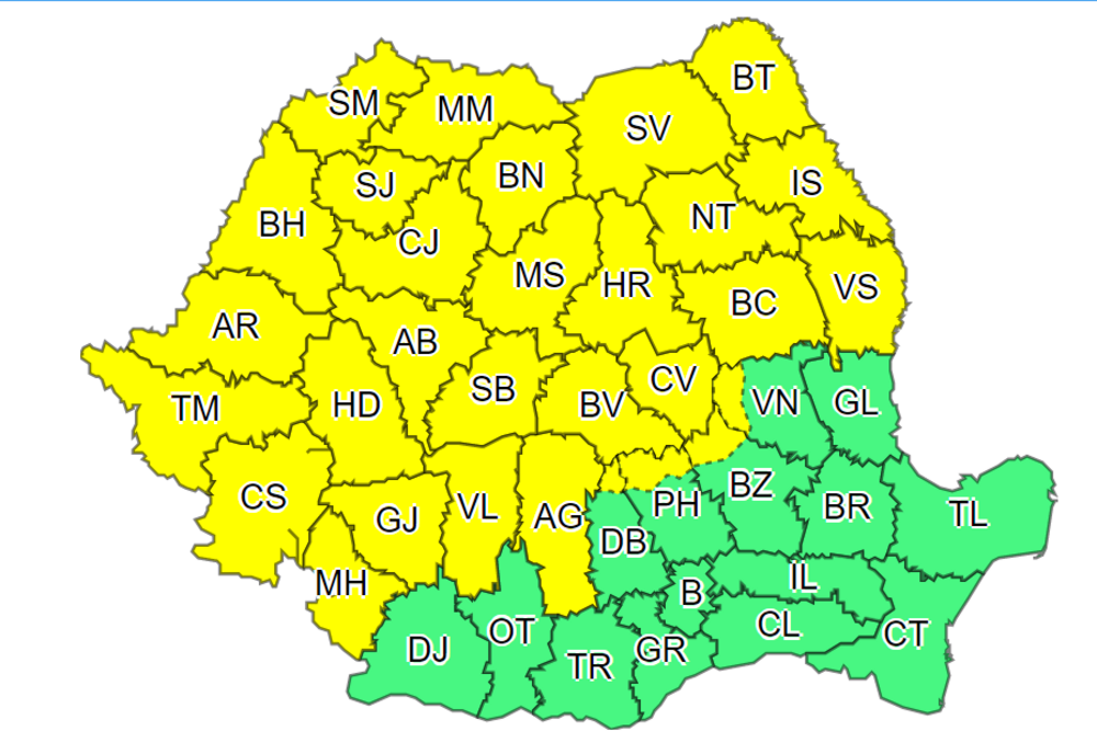 COD GALBEN de furtuni pentru majoritatea județelor
